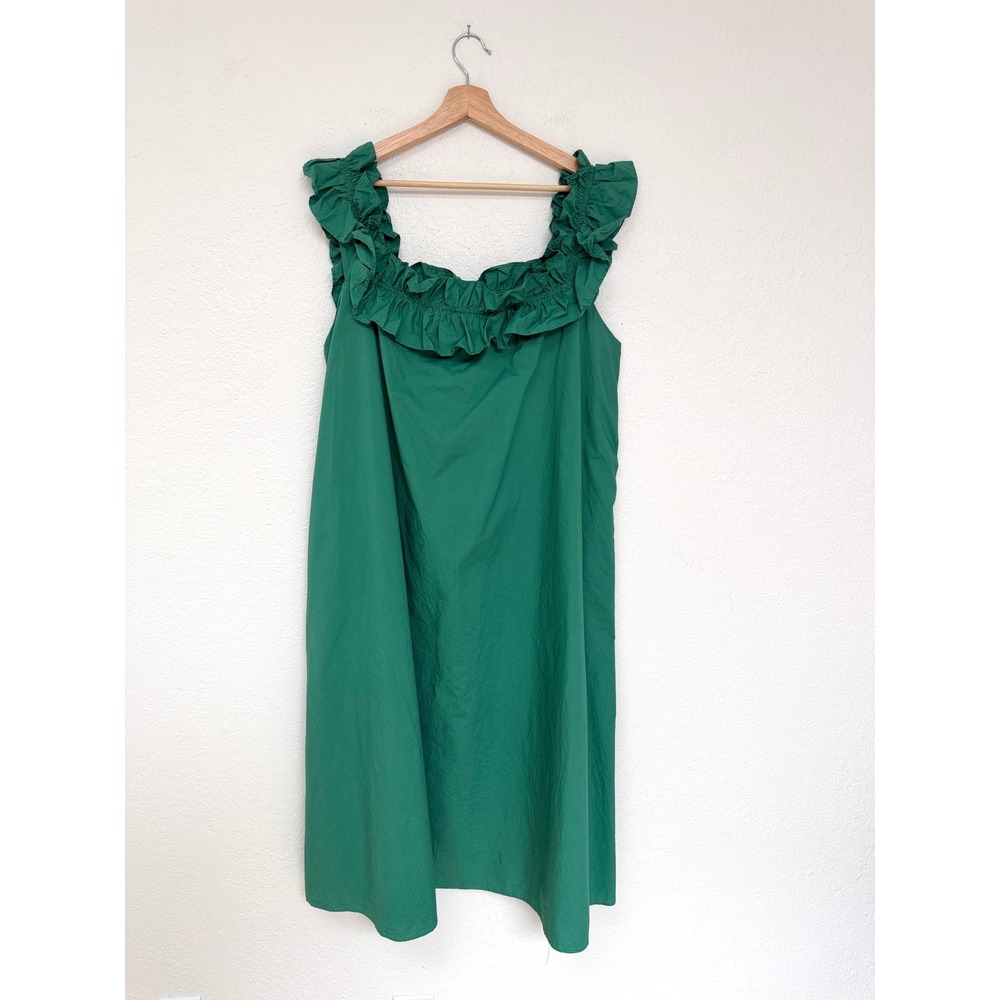 Hyacinth House Maria Green Ruffle Square Neck Sleeveless Shift Dress Pockets L